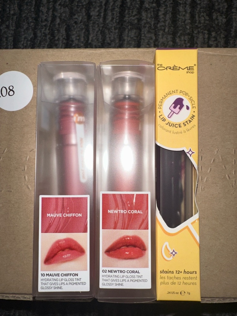 The Crème Shop Lip Juice Stain + Im meme in Mauve Chiffon & Newtro Coral